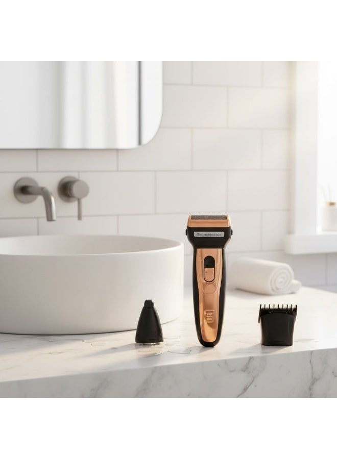 وينماكس ماكينة حلاقة رجالية 3 في 1 – شفرة ستانلس ستيل – رأس حلاقة الأنف ورأس تنعيم – شحن USB لمدة 8 ساعات – لون روز جولد - Image 3