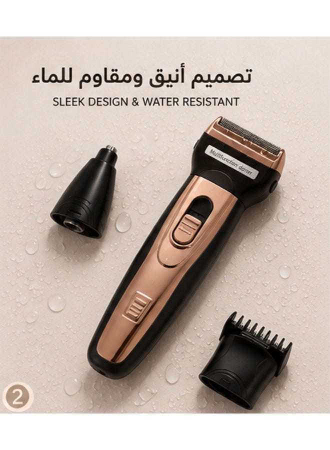 Winmax 3-in-1 Men's Electric Shaver – Stainless Steel Blade – Nose Trimmer & Precision Grooming Head – USB Charging – Rose Gold - Image 3