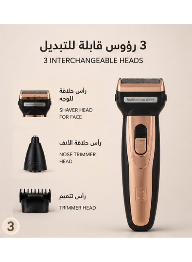 Winmax 3-in-1 Men's Electric Shaver – Stainless Steel Blade – Nose Trimmer & Precision Grooming Head – USB Charging – Rose Gold - Image 4