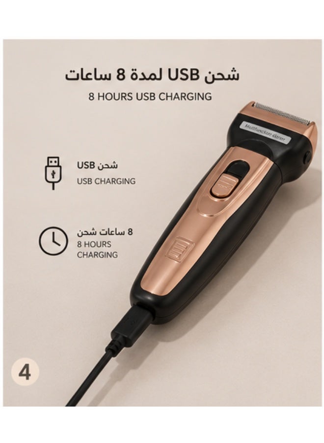 Winmax 3-in-1 Men's Electric Shaver – Stainless Steel Blade – Nose Trimmer & Precision Grooming Head – USB Charging – Rose Gold - Image 5