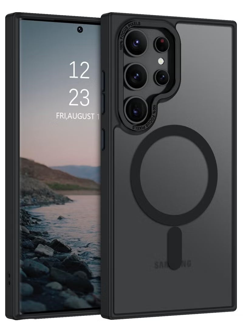 جيكومو غلاف هاتف سامسونج S24 Ultra، متوافق مع MagSafe، غلاف مقاوم للصدمات ذو ظهر شفاف نصفًا ومات (غير لمعان) ومغناطيسي، مزود بمغناطيس قوي، غلاف هاتف رفيع الشكل وموفر لحماية كاملة لـ Galaxy S24 Ultra 5G (اللون الأسود) - Image 1