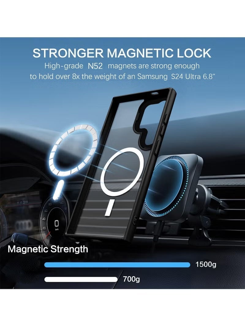 جيكومو غلاف هاتف سامسونج S24 Ultra، متوافق مع MagSafe، غلاف مقاوم للصدمات ذو ظهر شفاف نصفًا ومات (غير لمعان) ومغناطيسي، مزود بمغناطيس قوي، غلاف هاتف رفيع الشكل وموفر لحماية كاملة لـ Galaxy S24 Ultra 5G (اللون الأسود) - Image 2