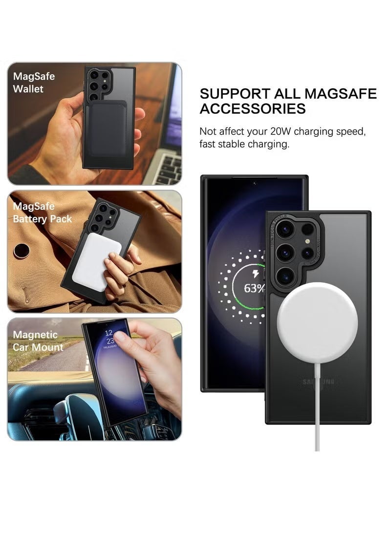 جيكومو غلاف هاتف سامسونج S24 Ultra، متوافق مع MagSafe، غلاف مقاوم للصدمات ذو ظهر شفاف نصفًا ومات (غير لمعان) ومغناطيسي، مزود بمغناطيس قوي، غلاف هاتف رفيع الشكل وموفر لحماية كاملة لـ Galaxy S24 Ultra 5G (اللون الأسود) - Image 3