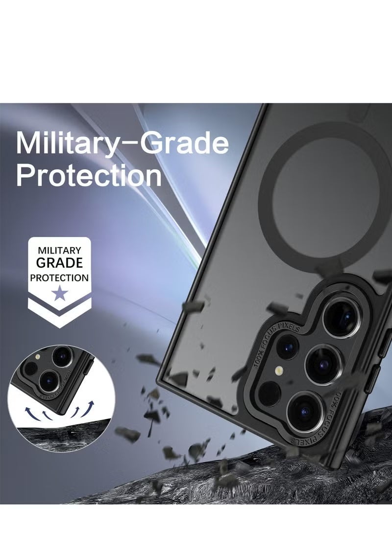 جيكومو غلاف هاتف سامسونج S24 Ultra، متوافق مع MagSafe، غلاف مقاوم للصدمات ذو ظهر شفاف نصفًا ومات (غير لمعان) ومغناطيسي، مزود بمغناطيس قوي، غلاف هاتف رفيع الشكل وموفر لحماية كاملة لـ Galaxy S24 Ultra 5G (اللون الأسود) - Image 5