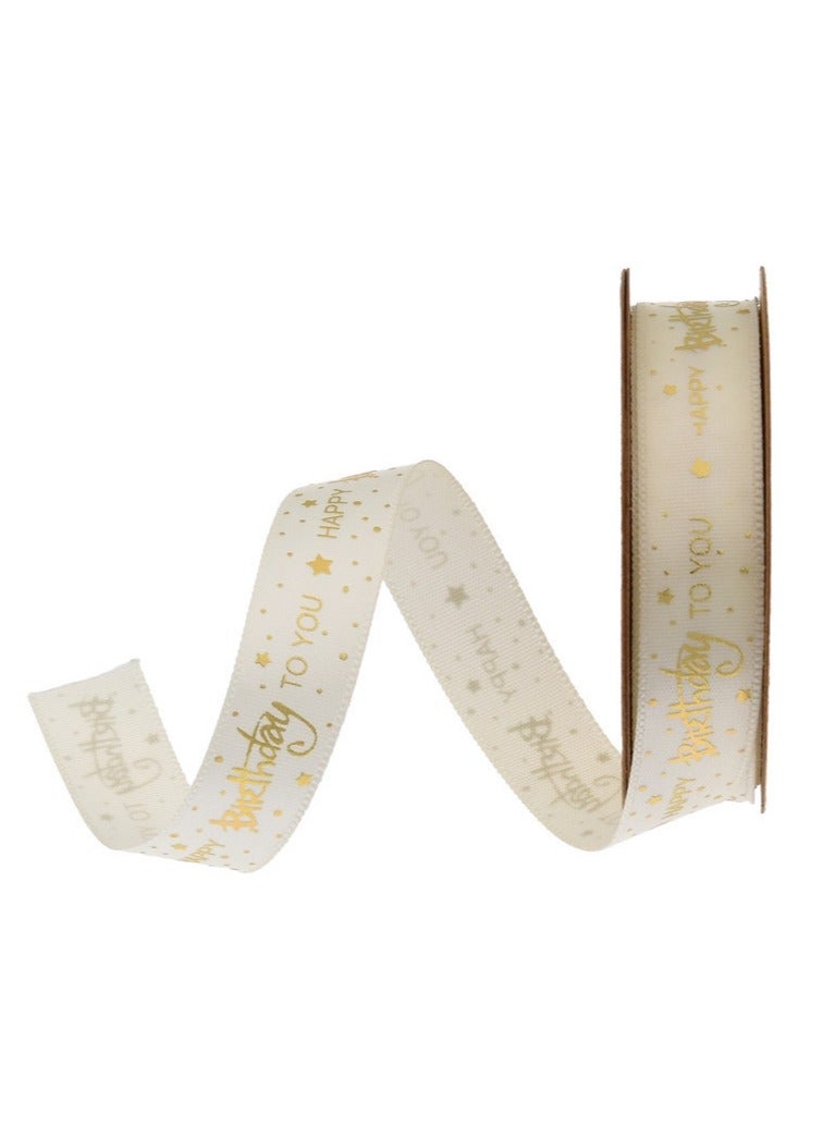 Ribbon,10 Yards/9.14 Meters,Packaging Ribbon, Hot Stamping Printing, Happy Birthday Gift Packaging, for birthday, all kinds of clothes, bags, gift boxes, etc ,Beige - Image 1