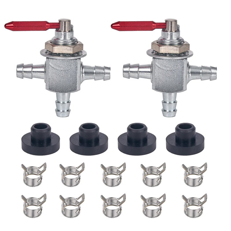 Mikatesi 2Pack TwoWay CutOff Fuel Valves Kit Replaces For Scag 2Way 14 Barbs Steel Fuel Oil Gas Petcock in Line Valve 482212 E633347 1633347 Husqvarana 539102679 with Hose Clamps - Image 2