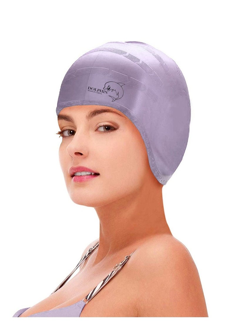Dolphin - Silicone Swim Cap With Ear Protection 3D Waterproof For Adult, Silver - Image 1