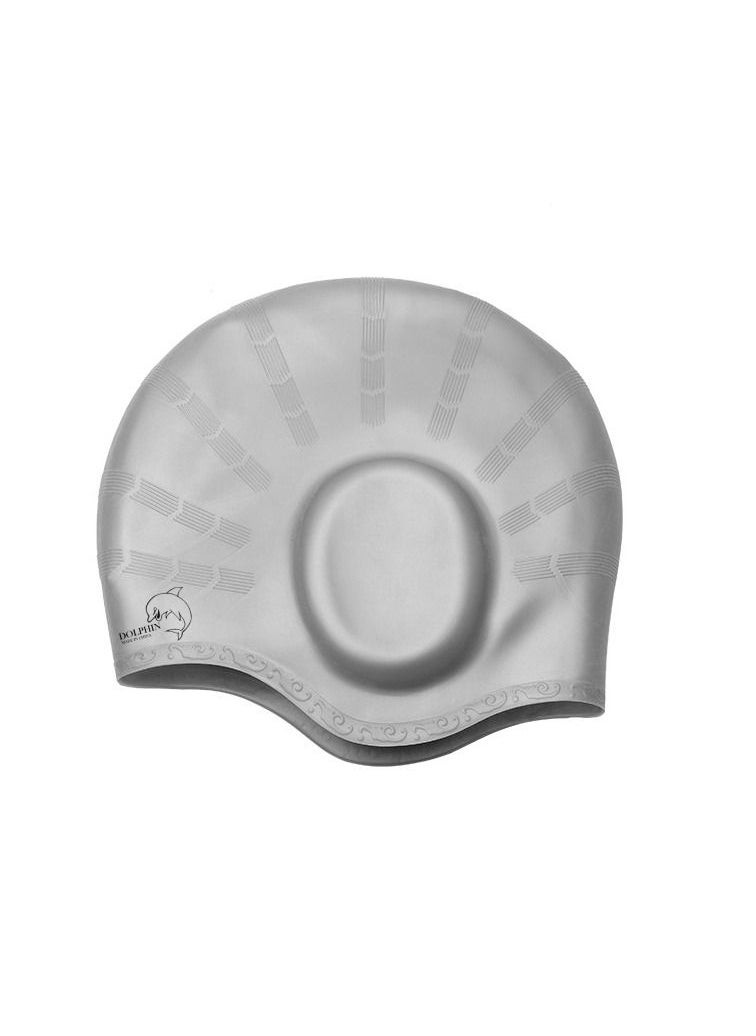 Dolphin - Silicone Swim Cap With Ear Protection 3D Waterproof For Adult, Silver - Image 1