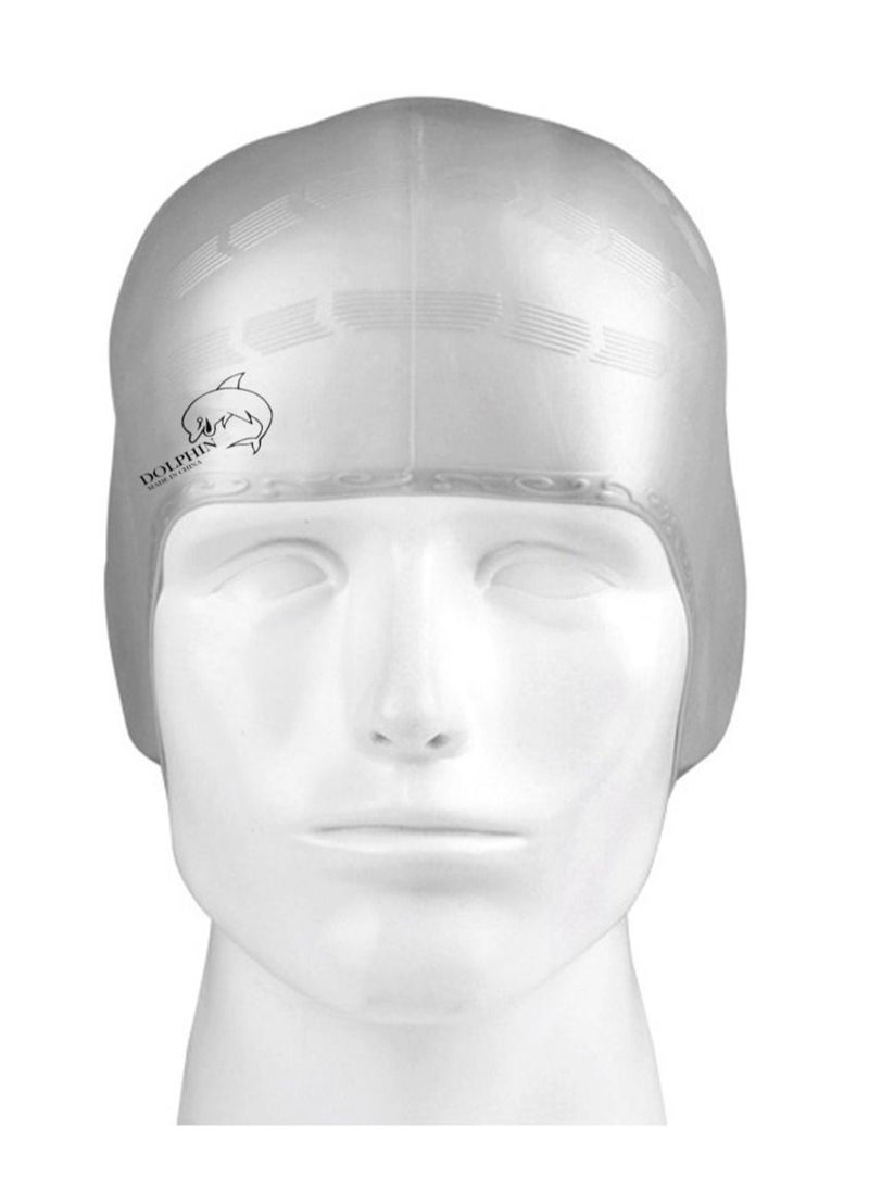 Dolphin - Silicone Swim Cap With Ear Protection 3D Waterproof For Adult, Silver - Image 1