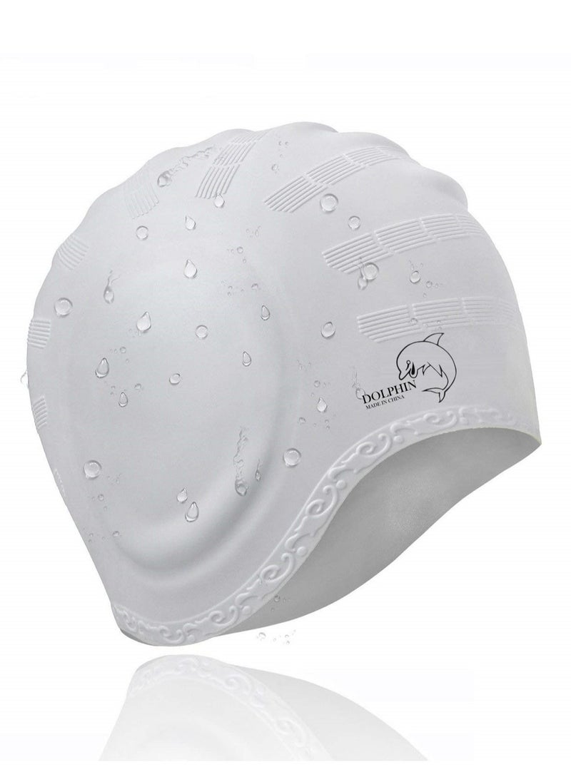 Dolphin - Silicone Swim Cap With Ear Protection 3D Waterproof For Adult, Silver - Image 1