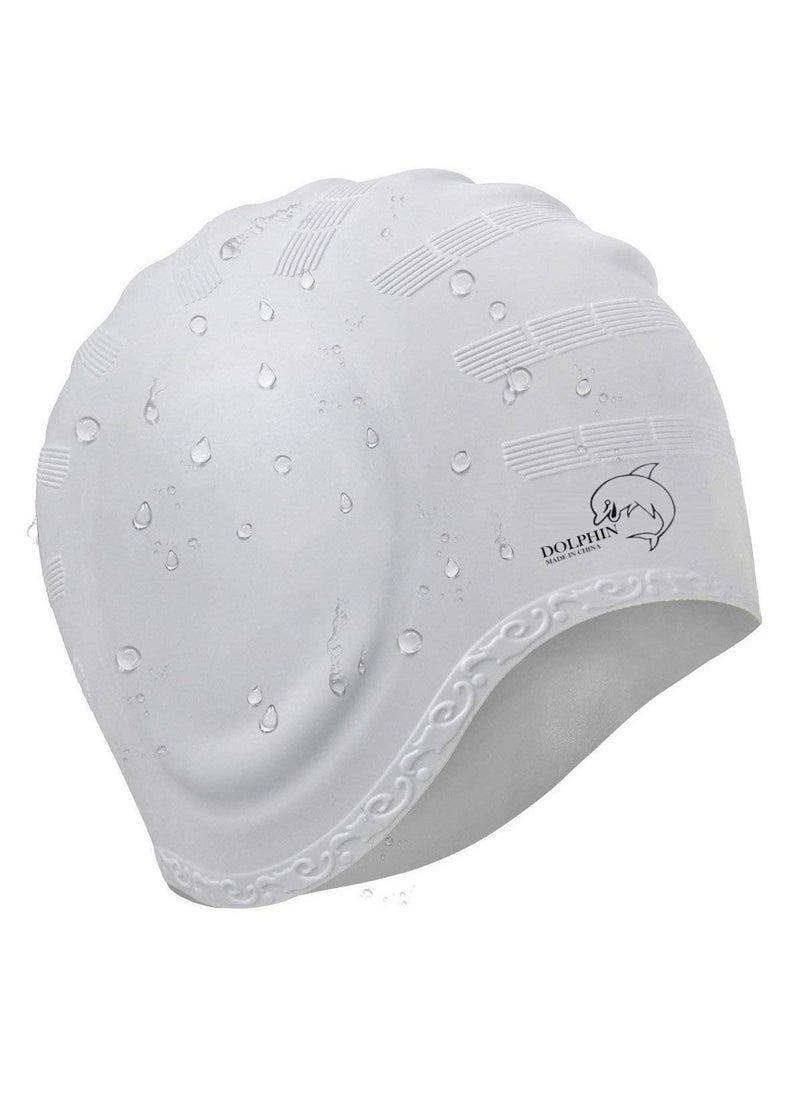 Dolphin - Silicone Swim Cap With Ear Protection 3D Waterproof For Adult, Silver - Image 1