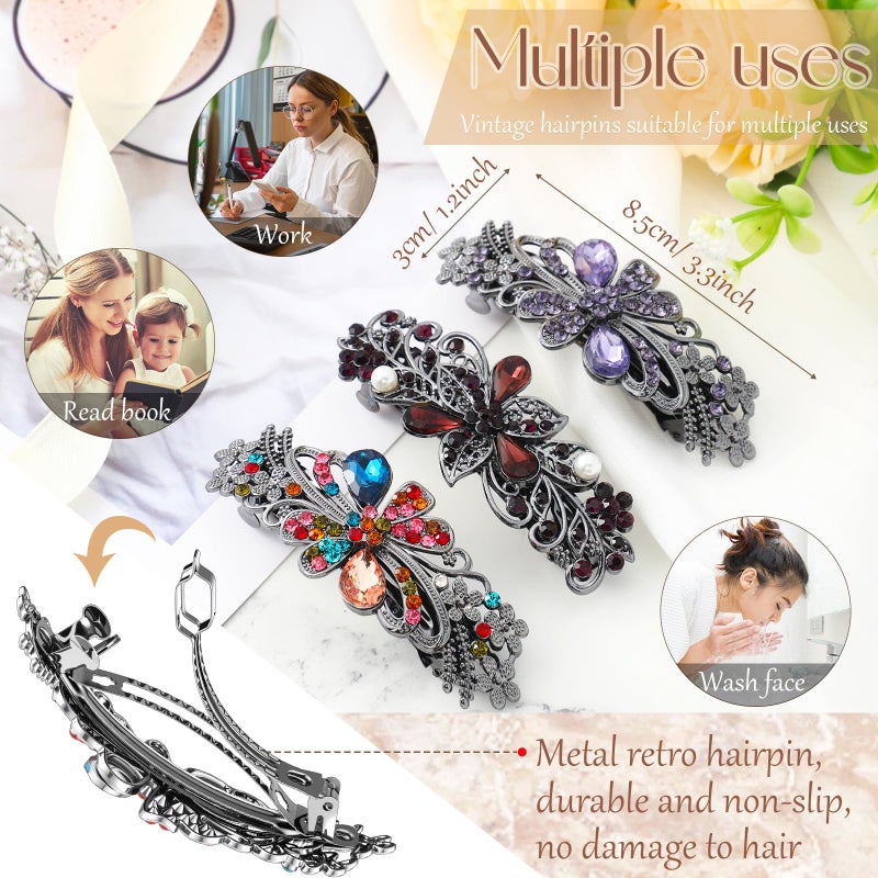 Geyoga 6 Pieces Vintage Hair Barrettes for Women Retro Flower French Pearl Crystal Rhinestones Clips Hair Pins for Women Styling Accessories(Delicate Style) - Image 2