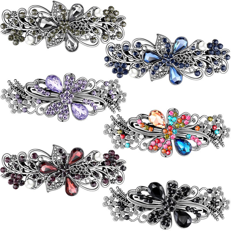 Geyoga 6 Pieces Vintage Hair Barrettes for Women Retro Flower French Pearl Crystal Rhinestones Clips Hair Pins for Women Styling Accessories(Delicate Style) - Image 1
