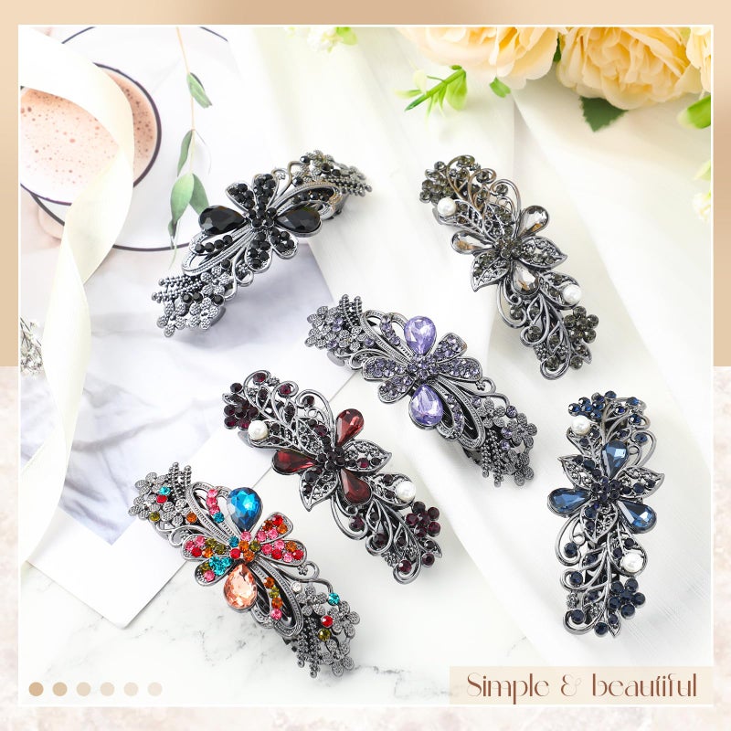 Geyoga 6 Pieces Vintage Hair Barrettes for Women Retro Flower French Pearl Crystal Rhinestones Clips Hair Pins for Women Styling Accessories(Delicate Style) - Image 5