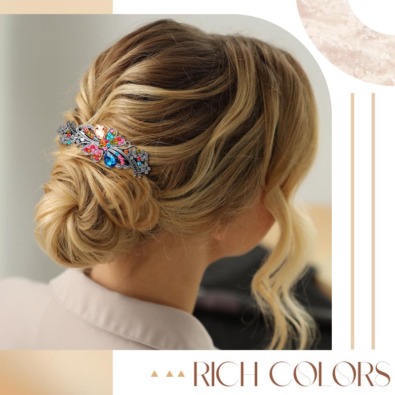 Geyoga 6 Pieces Vintage Hair Barrettes for Women Retro Flower French Pearl Crystal Rhinestones Clips Hair Pins for Women Styling Accessories(Delicate Style) - Image 4