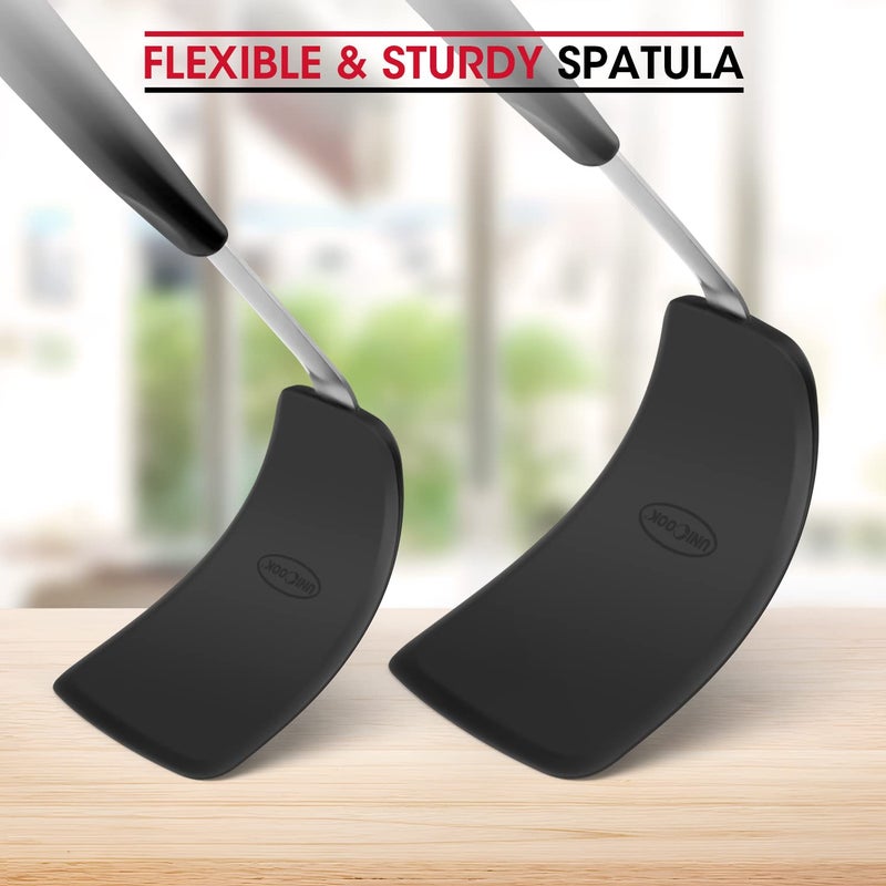 Unicook 2 Pack Flexible Silicone Spatula, Turner, 600F Heat Resistant, Ideal for Flipping Eggs, Burgers, Crepes and More, Black - Image 5