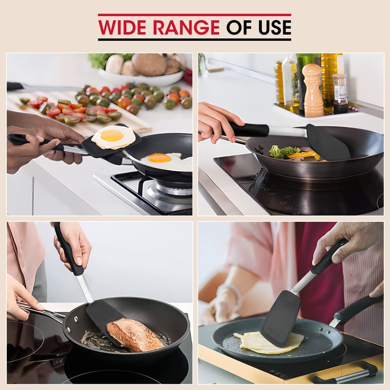 Unicook 2 Pack Flexible Silicone Spatula, Turner, 600F Heat Resistant, Ideal for Flipping Eggs, Burgers, Crepes and More, Black - Image 3