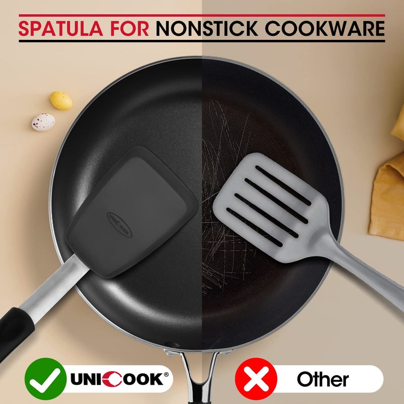 Unicook 2 Pack Flexible Silicone Spatula, Turner, 600F Heat Resistant, Ideal for Flipping Eggs, Burgers, Crepes and More, Black - Image 4