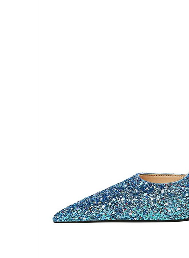 BIGTREE Pointed Side Cut-Out Shiny Sequin High Heels 7CM Blue  - Image 3