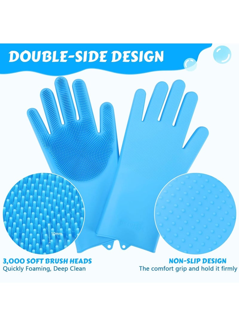 SYOSI Pet Grooming Gloves, Kitchen Gloves, Large Washing Up Gloves, High-Density Cat Dog Bath Gloves, Heat Resistant Silicone Bathing Gloves for Dogs and Cats, for Small, Medium, Large Dogs, Blue - Image 2