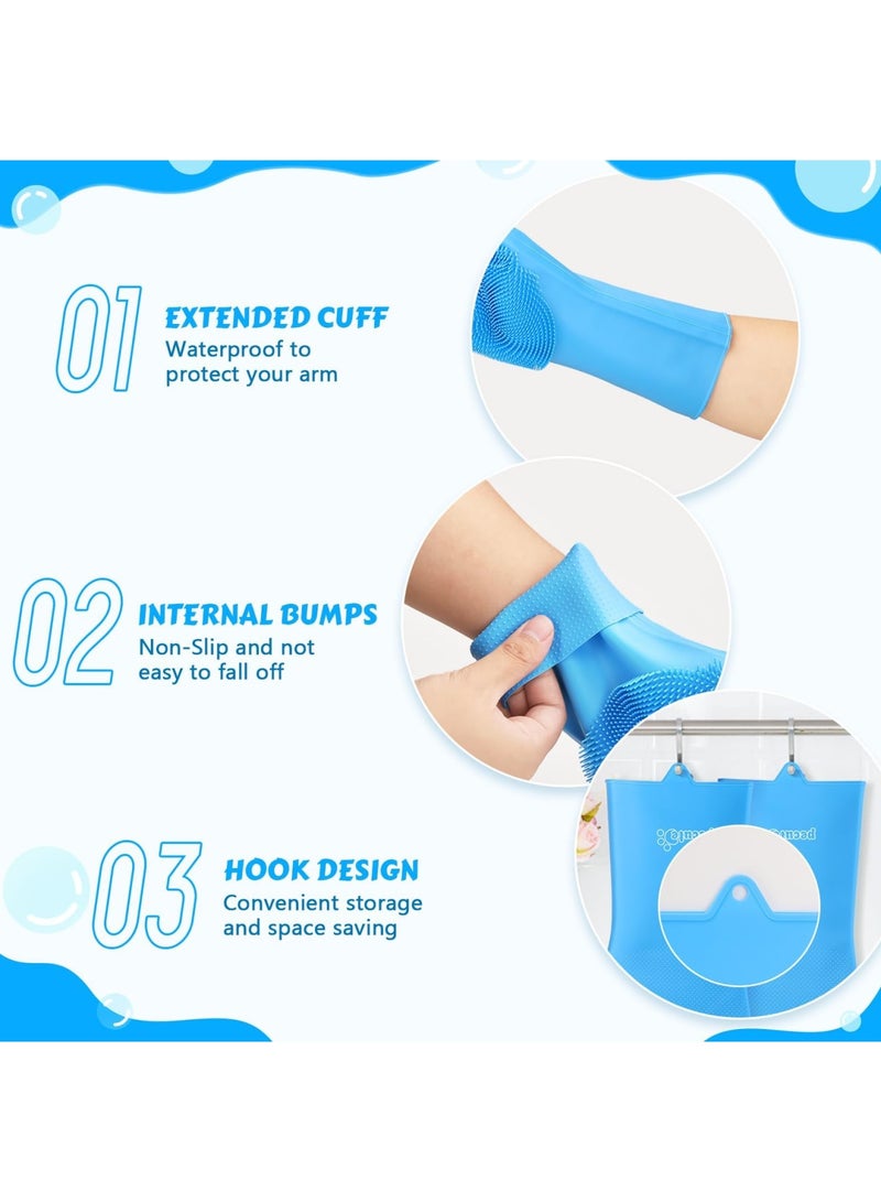 SYOSI Pet Grooming Gloves, Kitchen Gloves, Large Washing Up Gloves, High-Density Cat Dog Bath Gloves, Heat Resistant Silicone Bathing Gloves for Dogs and Cats, for Small, Medium, Large Dogs, Blue - Image 5