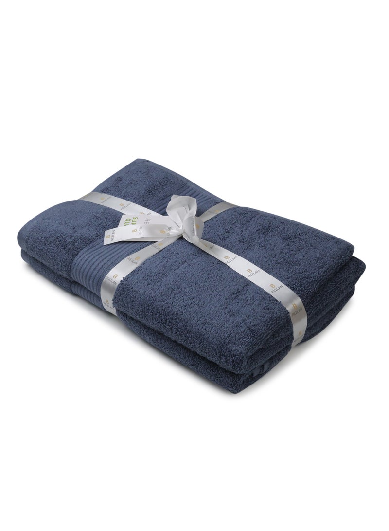 REZLAN UAE REZLAN 2-Piece Luxury Bath Towel Set - 100% Premium Cotton (70x144 cm / 27x57 inches) - STEEL BLUE - Image 2