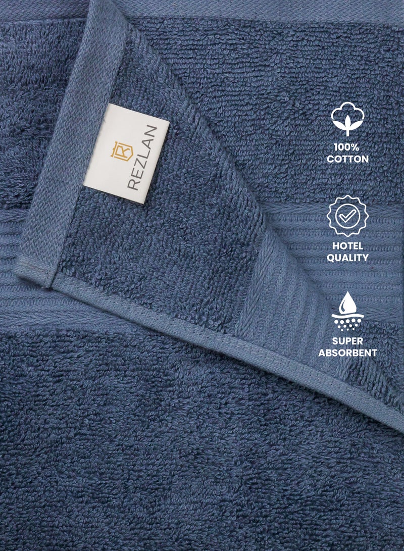 REZLAN UAE REZLAN 2-Piece Luxury Bath Towel Set - 100% Premium Cotton (70x144 cm / 27x57 inches) - STEEL BLUE - Image 5