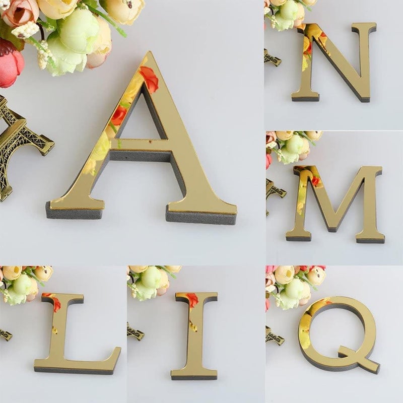 comfrt 26 Letters DIY 3D Acrylic Alphabet Mirror Wall Stickers Letter Self-Adhesive Home Wall Decor Letter Sign Art Sticker Decal for DIY Home Decoration for Living Room Bedroom Home Wall Decals (U) - Image 3