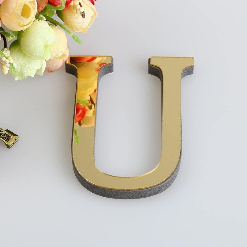 comfrt 26 Letters DIY 3D Acrylic Alphabet Mirror Wall Stickers Letter Self-Adhesive Home Wall Decor Letter Sign Art Sticker Decal for DIY Home Decoration for Living Room Bedroom Home Wall Decals (U) - Image 1