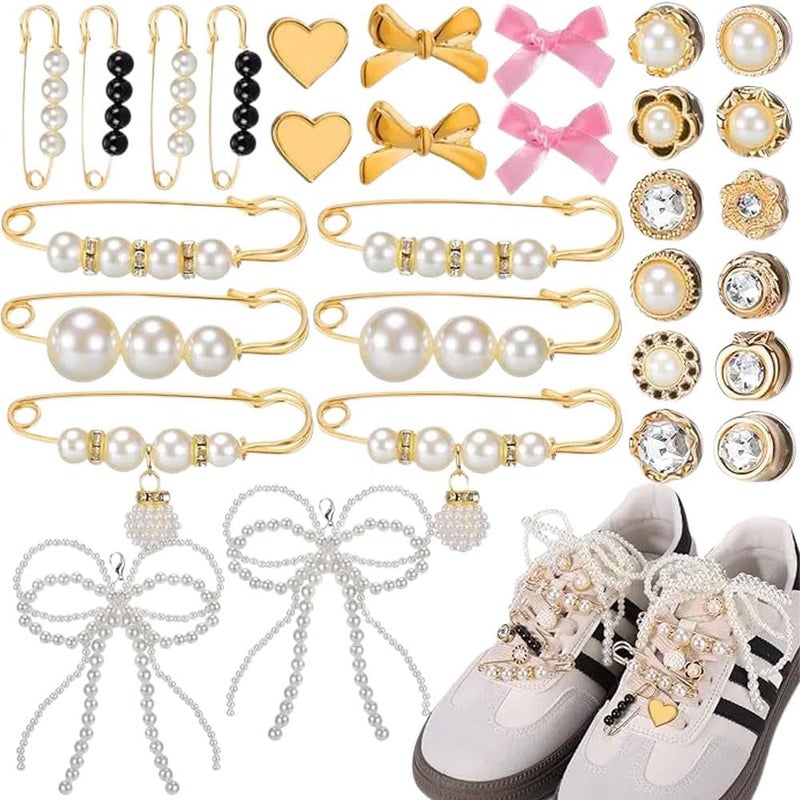 KWSLIN 30 Pcs Shoe Charms for Sneakers - DIY Gold Bling Jewelry Decorations - Image 1