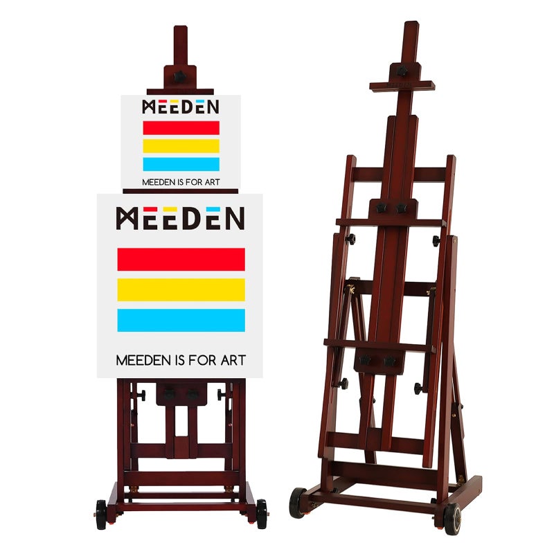 MEEDEN MEEDEN MultiFunction Studio EaselHFrame EaselPainting Easel for AdultsArtist EaselFloor EaselSolid Beech Wooden Easels wFront WheelsHolds Canvas Art up to 77  Walnut 