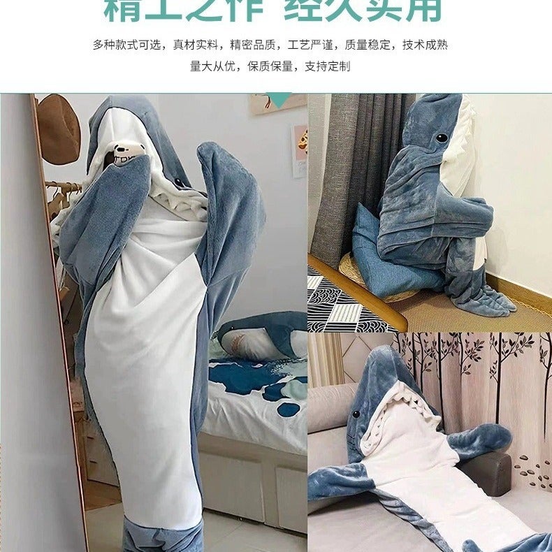 New Shark Blanket Adult Super Soft Flannel Hoodie Sleeping Bag Wearable Loose One-Piece Pajamas - Image 3