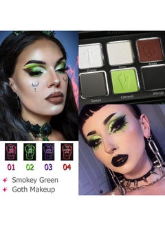 Smokey Green Eyeshadow Palette, Cyber Goth Smoky Eyes Makeup Eyeshadow Pallet With Mirror, Neon Green Brown Black White Grey Highly Pigmented Long Lasting, For Girls Women Green Eyes Makeup