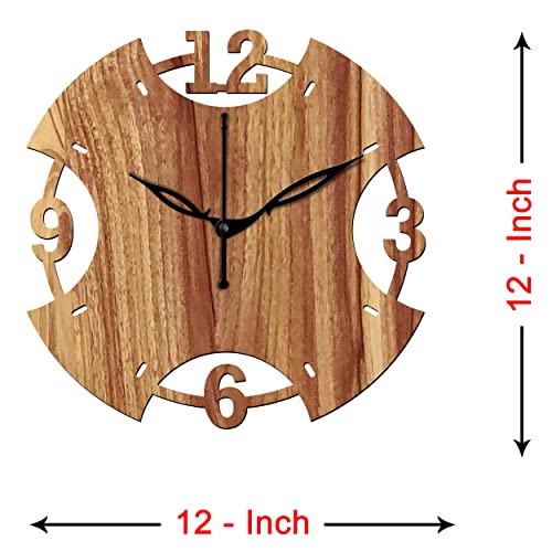 Freny Exim 12" Inch Wooden MDF English Numeral Round Analog Wall Clock Without Glass (Brown, 30Cm X 30Cm)-056 - Image 4