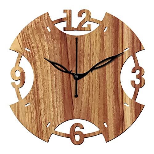 Freny Exim 12" Inch Wooden MDF English Numeral Round Analog Wall Clock Without Glass (Brown, 30Cm X 30Cm)-056 - Image 1