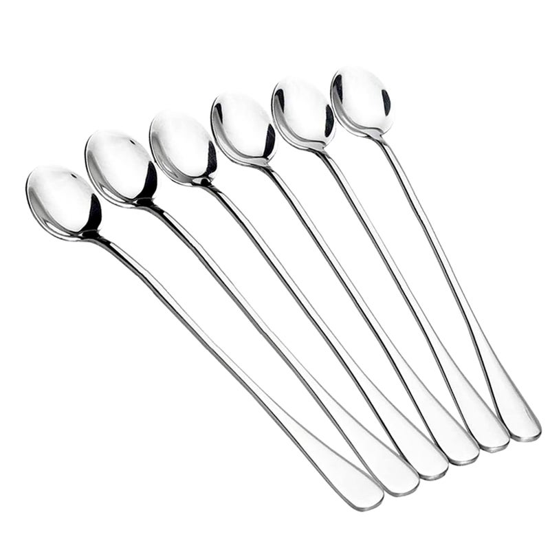 Monfasye Long Handle Iced Tea Spoons 6 Pcs 95Inch Stainless Steel Dessert and Coffee Mixing Spoons for Milkshakes Ice Cream Cocktails Cold Drinks Round