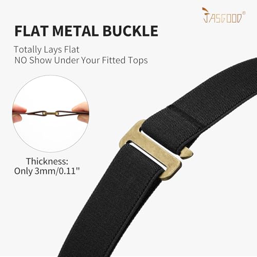 JASGOOD No Show Women Stretch Belt Invisible Elastic Web Strap Belt with Flat Buckle for Jeans Pants Dresses - Image 3