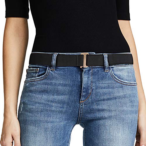 JASGOOD No Show Women Stretch Belt Invisible Elastic Web Strap Belt with Flat Buckle for Jeans Pants Dresses - Image 1