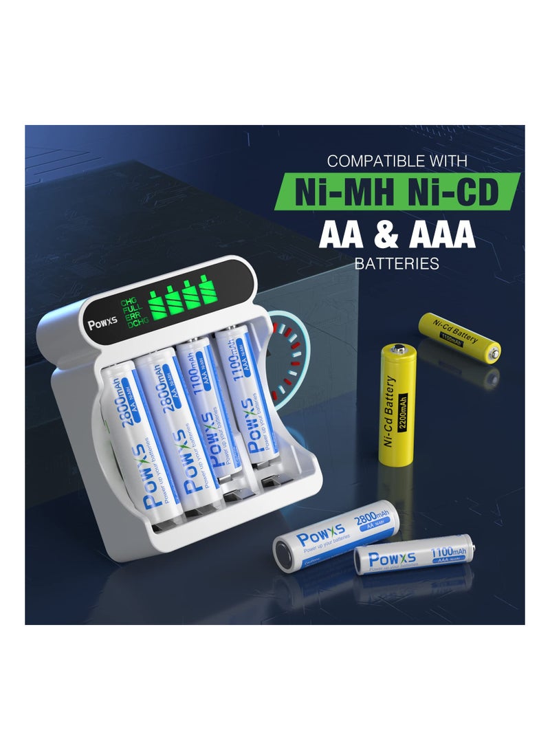 SYOSI 4 Slot LCD Battery Charger for AA/AAA, Rechargeable Battery Charger with LCD Display Multi-Slot Battery Charger Versatile 4 Slot Battery Charger,USB and Type C Input for AA/AAA Batteries - Image 2