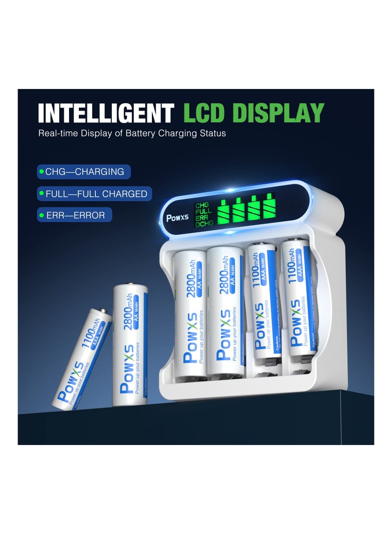 SYOSI 4 Slot LCD Battery Charger for AA/AAA, Rechargeable Battery Charger with LCD Display Multi-Slot Battery Charger Versatile 4 Slot Battery Charger,USB and Type C Input for AA/AAA Batteries - Image 3