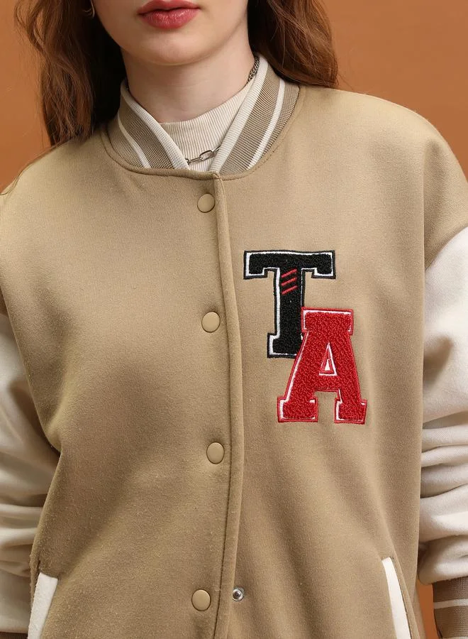 Tokyo Talkies Embroidered Relaxed Fit Varsity Jacket by Styli
