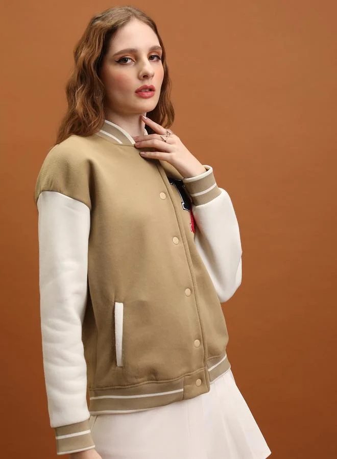 Tokyo Talkies Embroidered Relaxed Fit Varsity Jacket by Styli