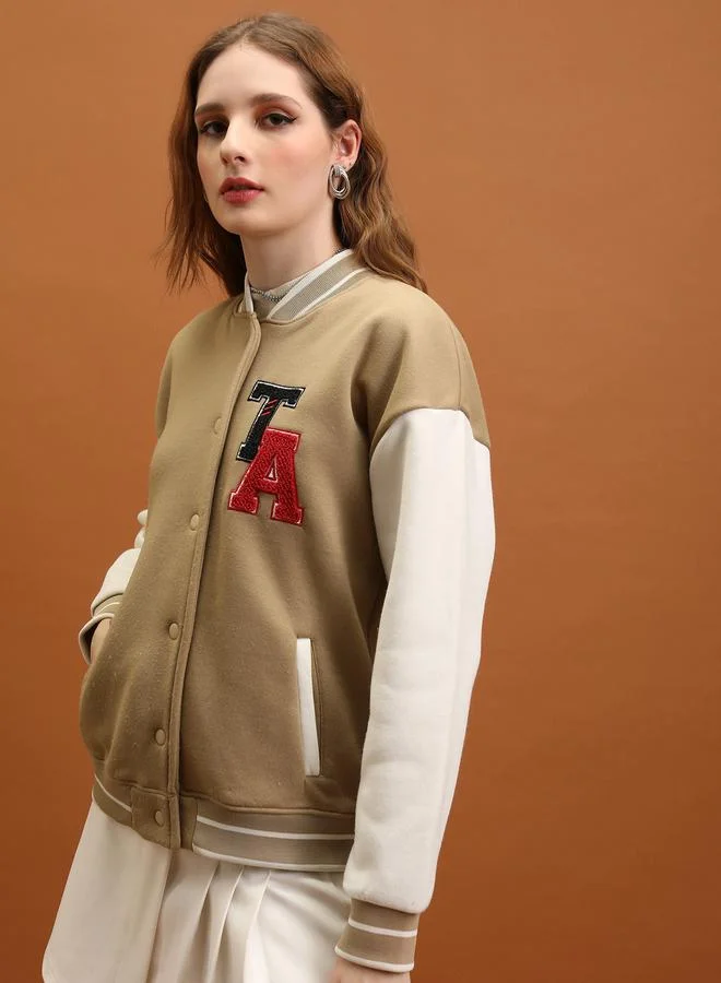 Tokyo Talkies Embroidered Relaxed Fit Varsity Jacket by Styli
