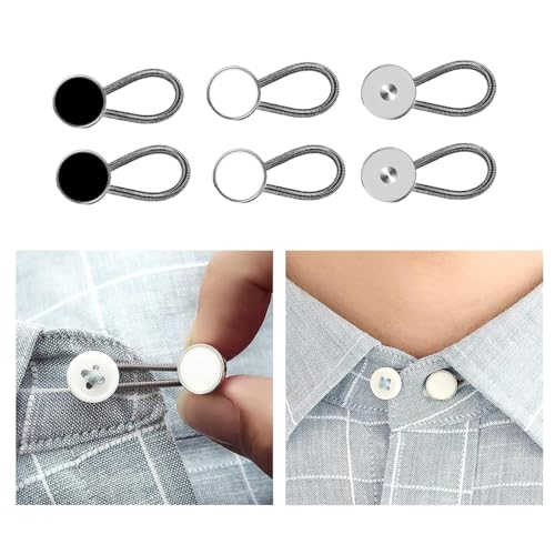 Onprix 6pcs Shirt Collar Buttons Extender Multifunctional Spring Adjustment Button for Mens Dress Shirts Suits Trouser, Coat, Shirts (Black, White, Silver) - Image 1