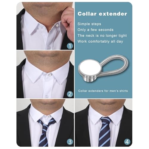 Onprix 6pcs Shirt Collar Buttons Extender Multifunctional Spring Adjustment Button for Mens Dress Shirts Suits Trouser, Coat, Shirts (Black, White, Silver) - Image 4