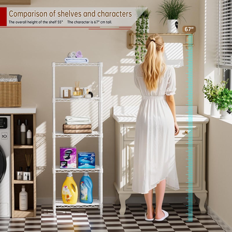 Golpart Small 5 tire Shelves Storage Wire Shelving Unit Metal Shelf Adjustable Organizers Storage Shelving for Bathroom Laundry Room Kitchen Pantry10â€D x 16â€W x 55â€H White - Image 4