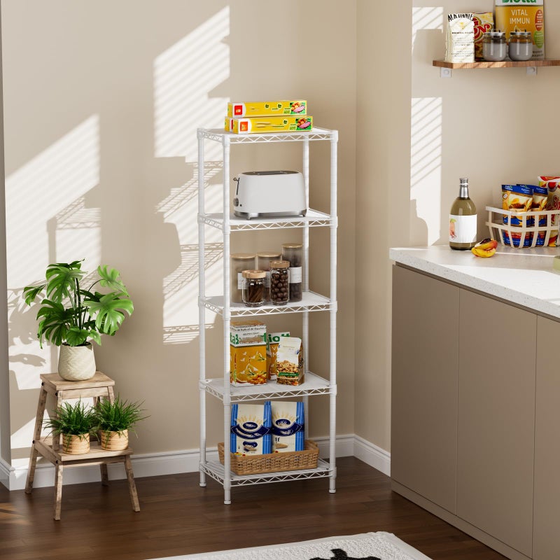 Golpart Small 5 tire Shelves Storage Wire Shelving Unit Metal Shelf Adjustable Organizers Storage Shelving for Bathroom Laundry Room Kitchen Pantry10â€D x 16â€W x 55â€H White - Image 2
