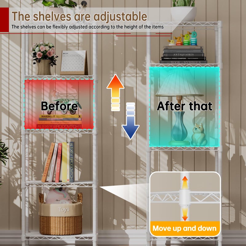 Golpart Small 5 tire Shelves Storage Wire Shelving Unit Metal Shelf Adjustable Organizers Storage Shelving for Bathroom Laundry Room Kitchen Pantry10â€D x 16â€W x 55â€H White - Image 5