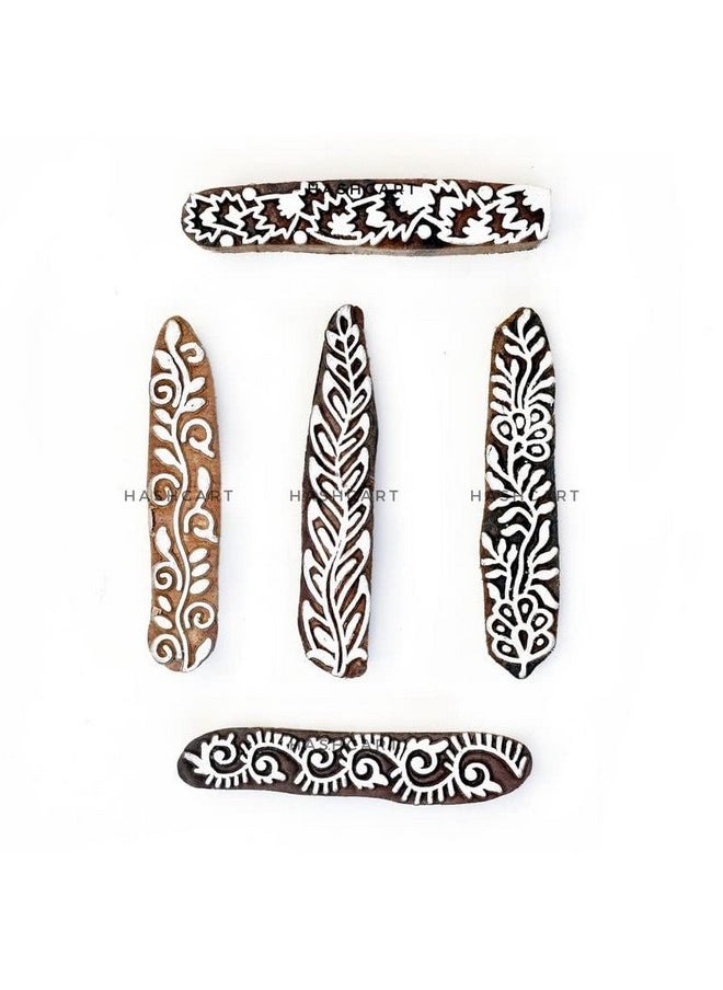 Hashcart Hashcart | Set of 5 | Elegant Designs Finger Wooden Block Stamps for Henna Saree Border Scrapbook Hand Carved Blocks for Fabric Textile Paper  - Image 2