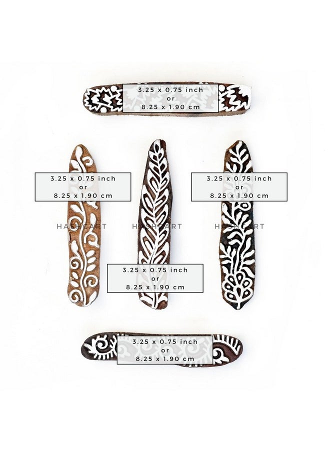 Hashcart Hashcart | Set of 5 | Elegant Designs Finger Wooden Block Stamps for Henna Saree Border Scrapbook Hand Carved Blocks for Fabric Textile Paper  - Image 4